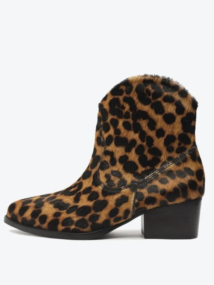 Leopard Wide Calf Cowgirl Ankle Boots Zipper Western Booties