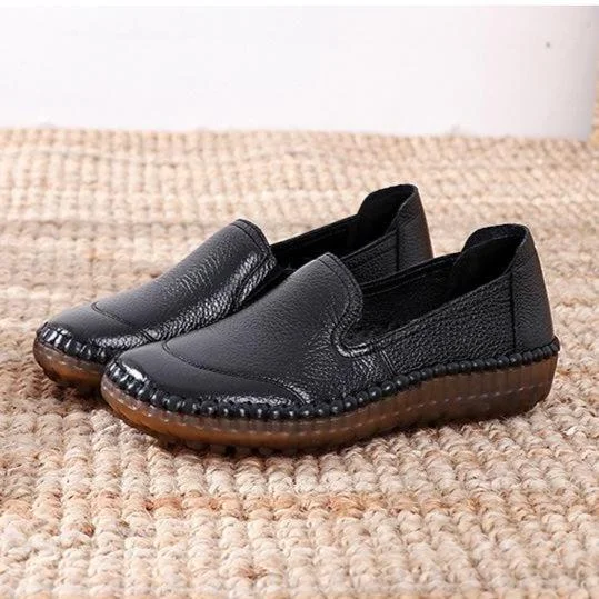 Genuine Leather Round Toe Flats Ladies Shoes for Bunions shopify Stunahome.com