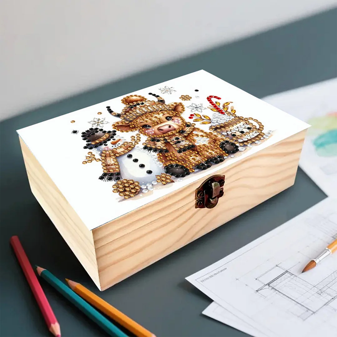 Cows and Snowmen DIY Wooden 5D Diamond Art Diamond Art Storage Box for Adults