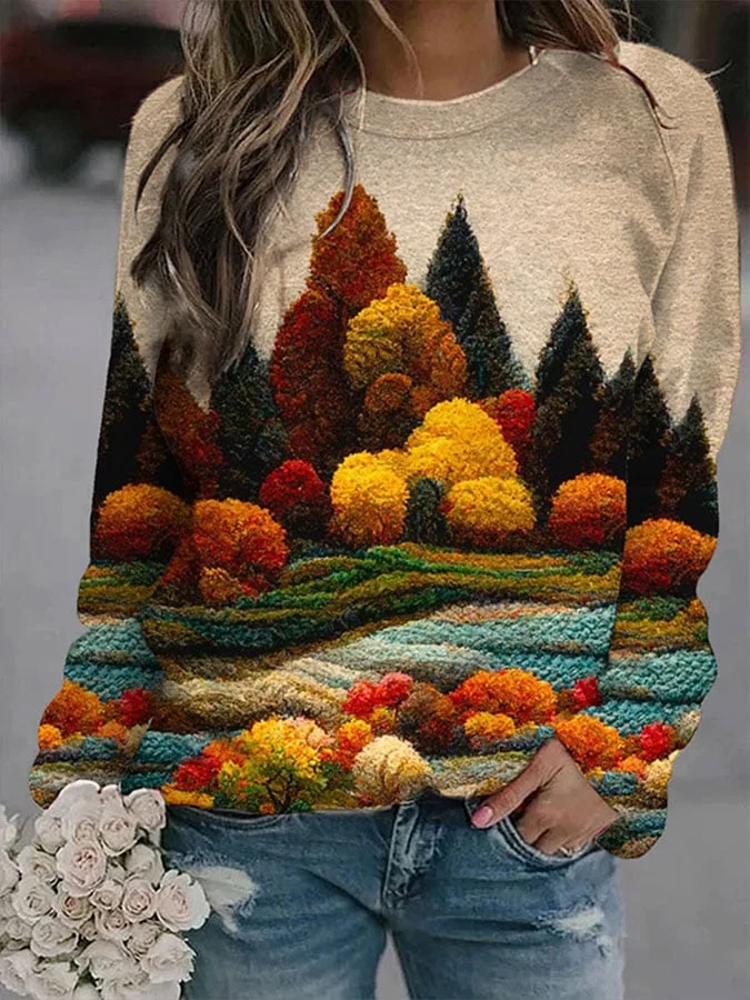 Women's Three-dimensional Landscape Print Casual Sweatshirt