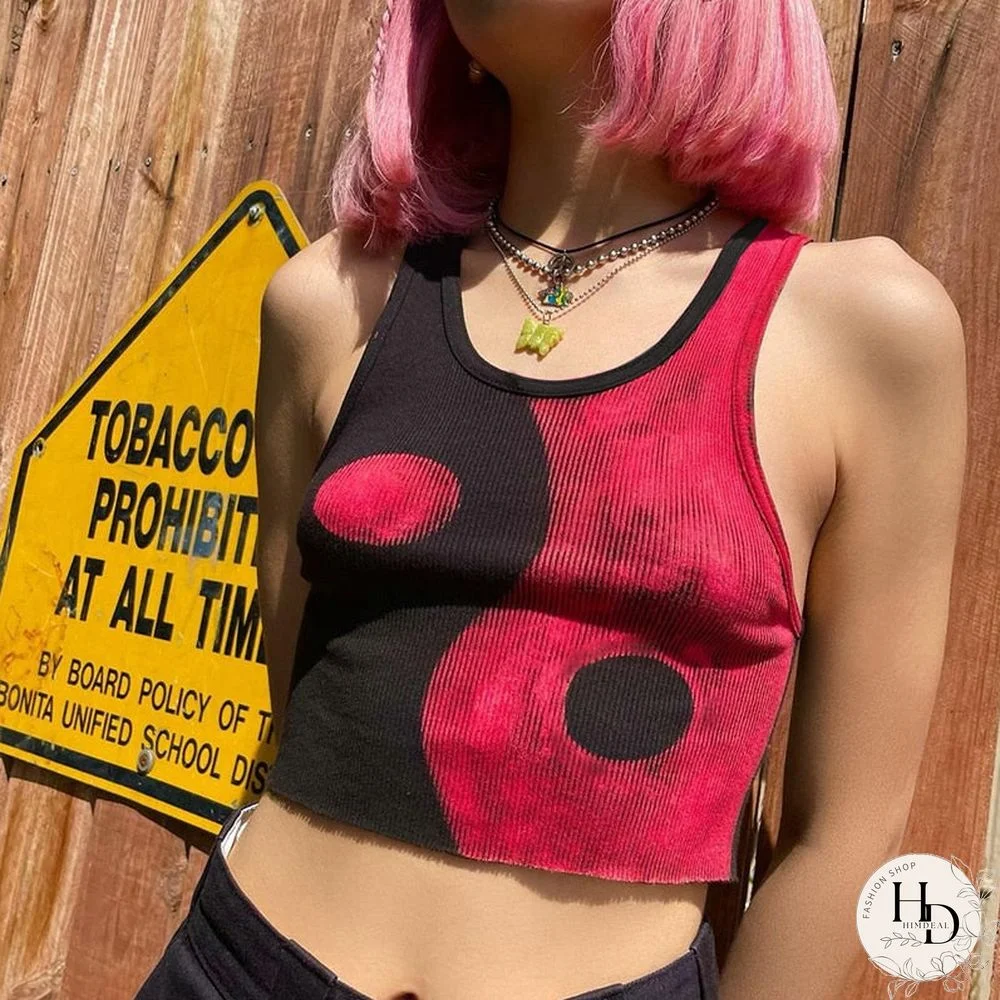 Weekeep Vintage Chinese Style Print Ribbed Crop Top Women Sleeveless Tank Top Summer Punk Fitness New Streetwear 90S Fashion Tee