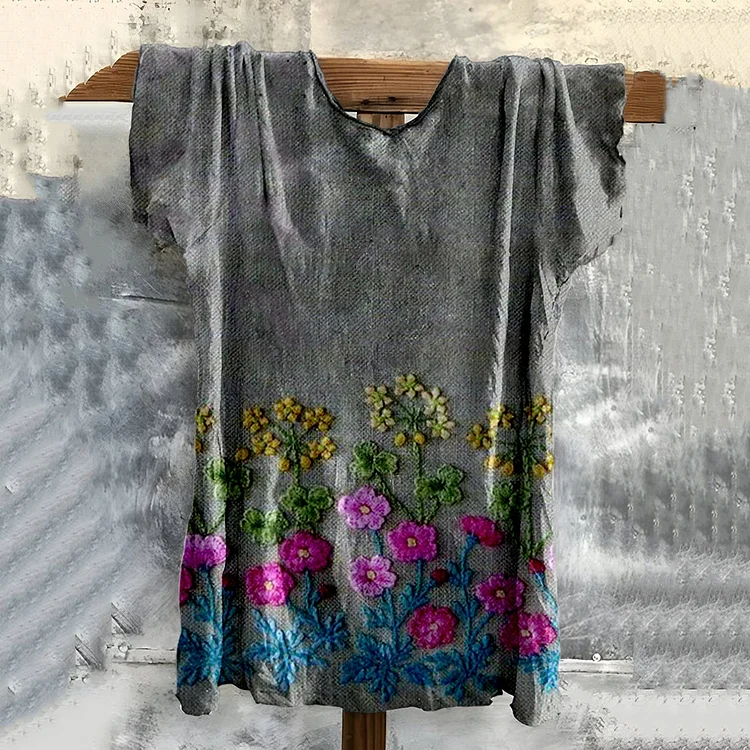 Vintage Embroidered Floral Cotton T-shirt