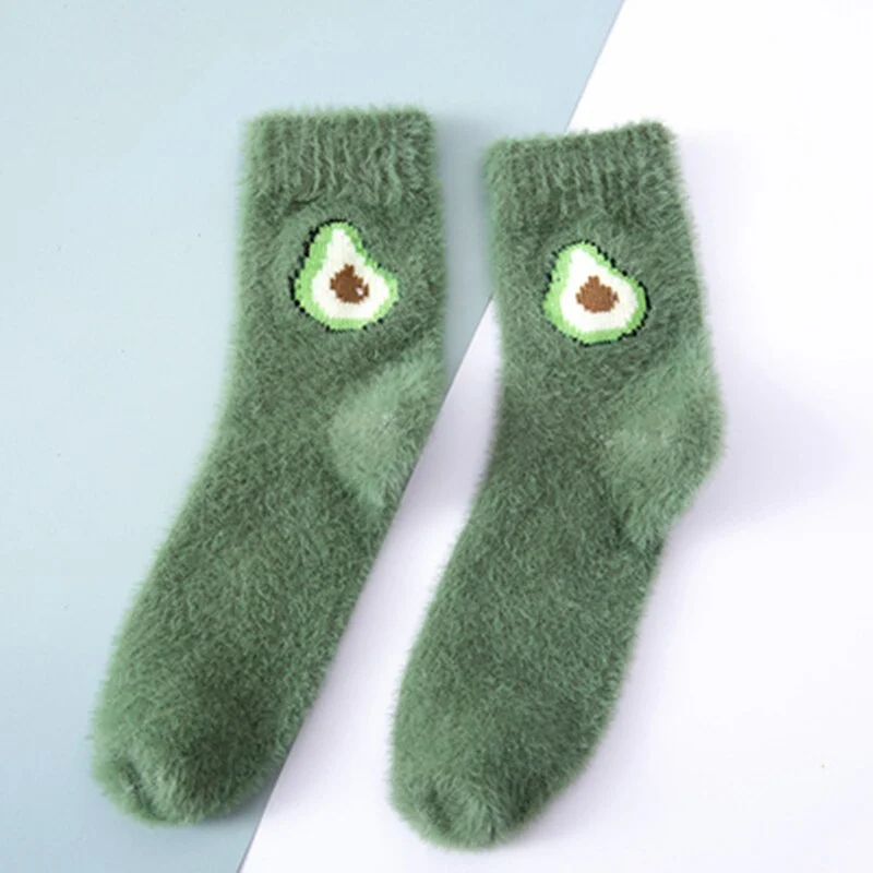 Winter Imitate Mink Velvet Socks Cute Fruit Socks Thicken Warm Women Socks Sleep Socks Girls Home Floor Bedroom Sox Harajuku