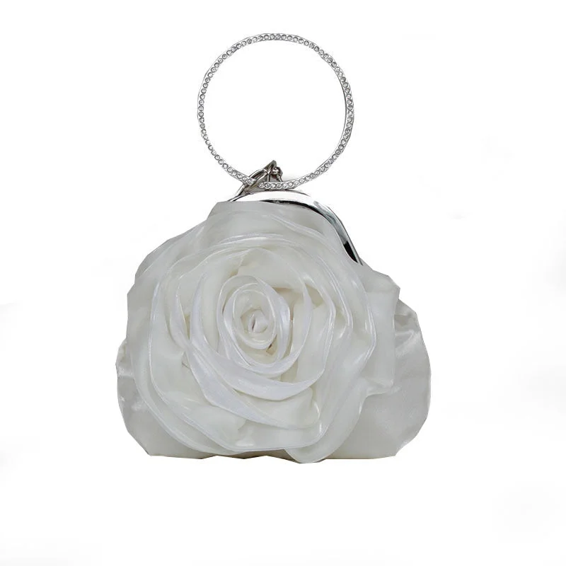 Rose Flower Handbag Sparkling Diamond Round Party Clutch Bag