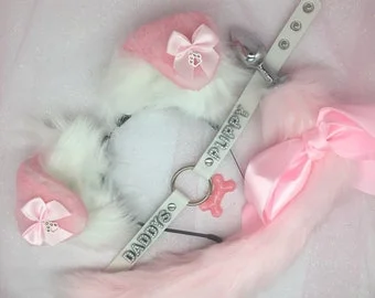 18+ Mature Pet Play Starter Set ! Puppy dog pink Ears Collar Anal Butt Plug  Tail bdsm ddlg cosplay daddys