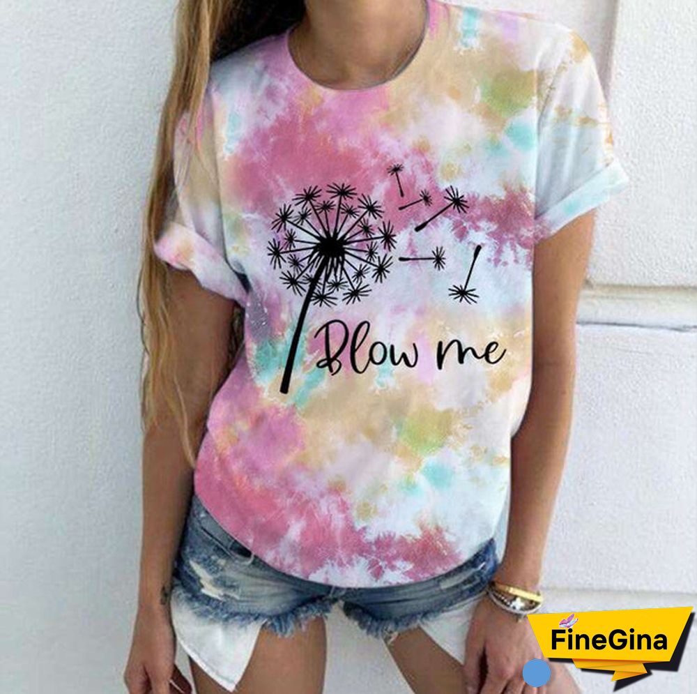 Cute Dandelion Blow Me Printed T-Shirts Women Short Sleeve Funny Round Neck Tee Shirt Casual Summer Tops