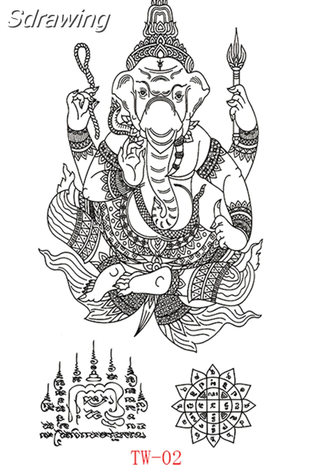 Sdrawing Tattoo Stickers Tiger Thailand Style Men and Women Back Hand and Leg Fake Tattoo