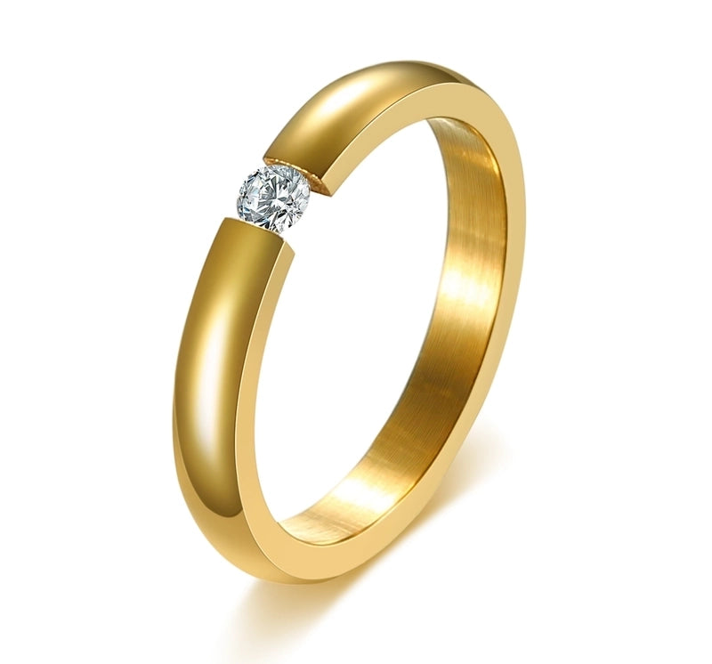 Minimalist Classic Style Solid Color 304 Stainless Steel Zircon Gold Plated Plating Inlay Rings