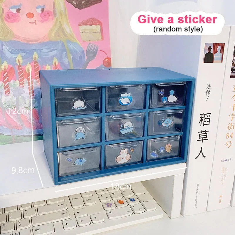 W&G New Nine-grid Storage Box Drawer Organization Transparent Cosmetic Storage Box Drawer Makeup Organizer Girl Bedroom Decor