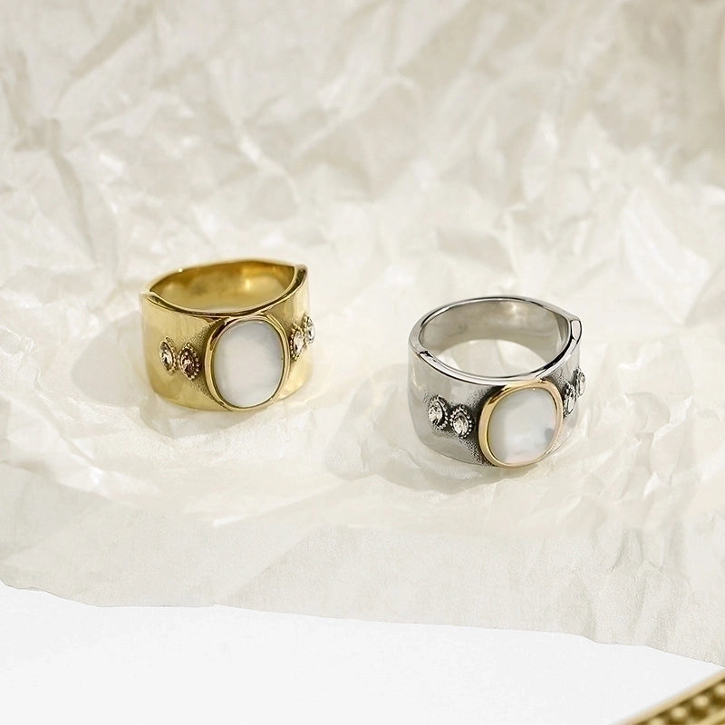 Retro Geometric Titanium Steel Rhinestones Opal 18K Gold Plated Plating Inlay Rings