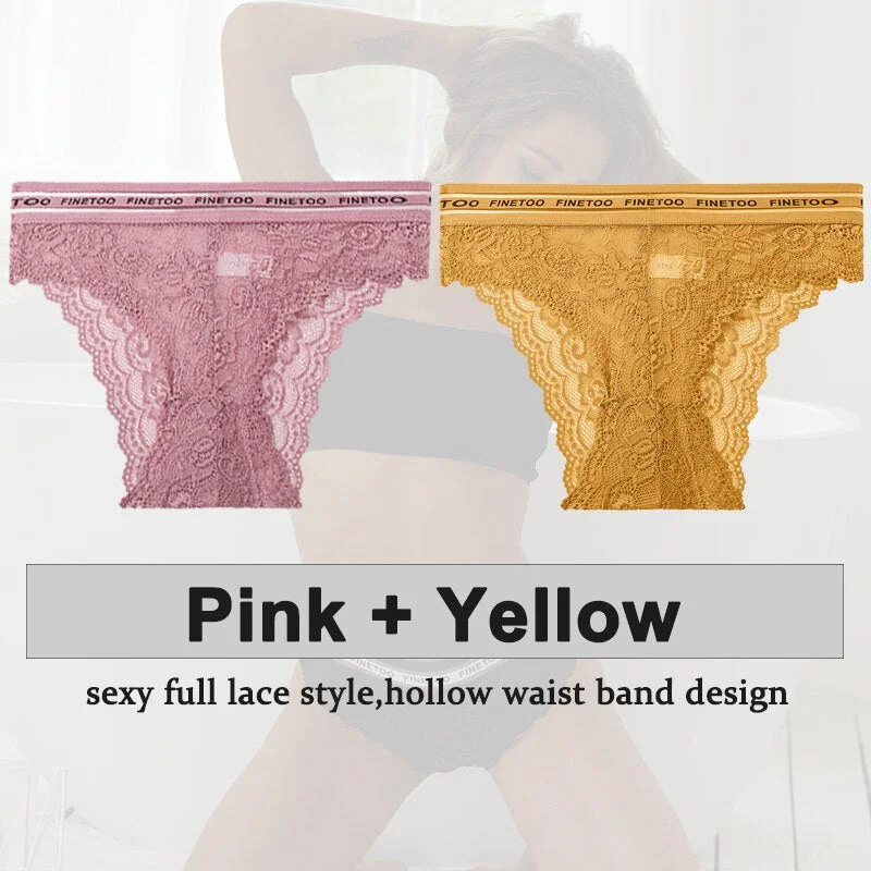 2PCS/Set Underwear Lace Panties Women's Lingerie Sexy Panties Female Underpants Floral Lace Perspective Waist Band Briefs Panty