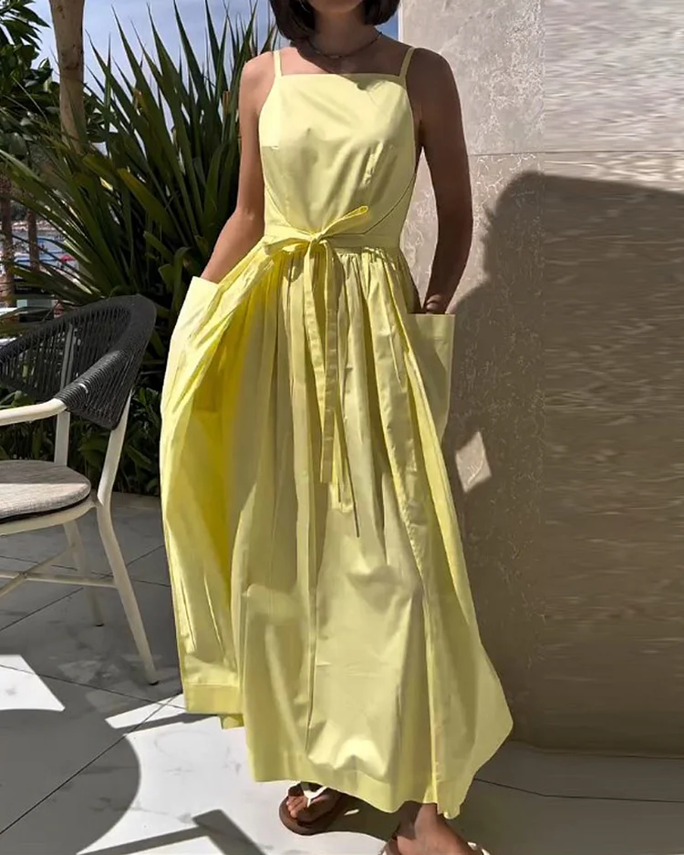 Sleeveless tie solid color dress