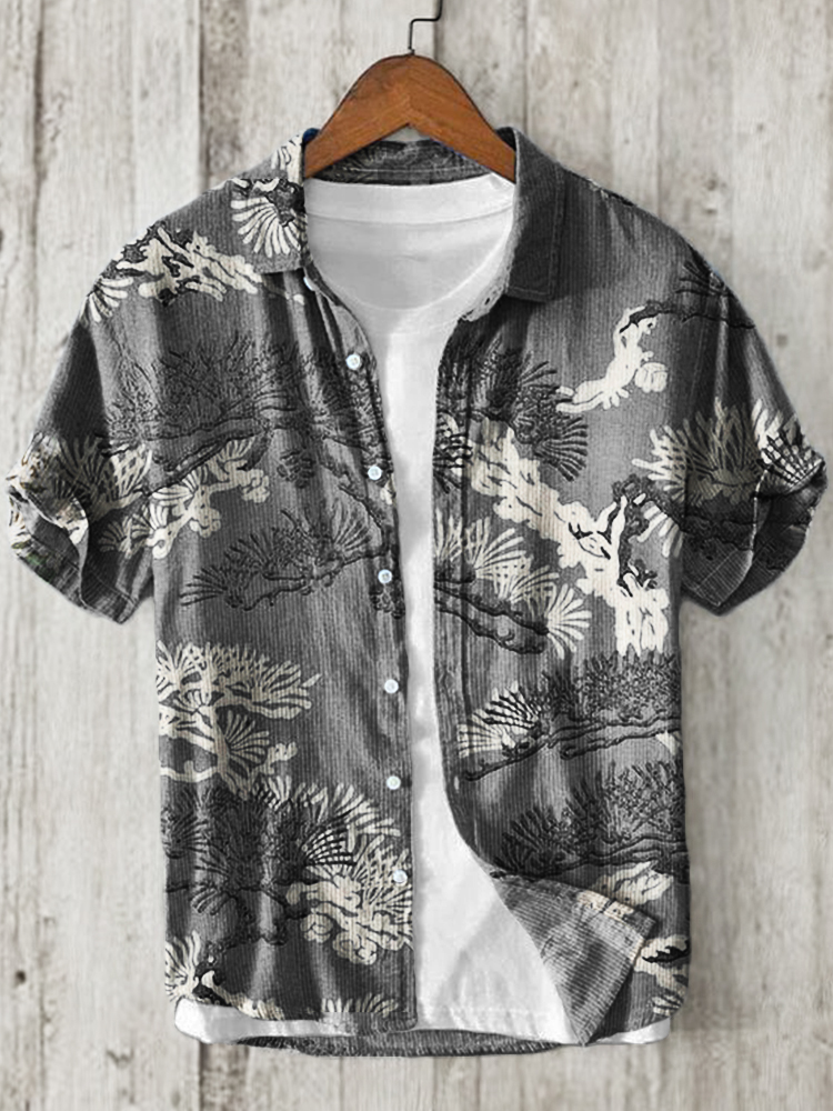 Comstylish Pine Trees Japanese Lino Art Linen Blend Shirt