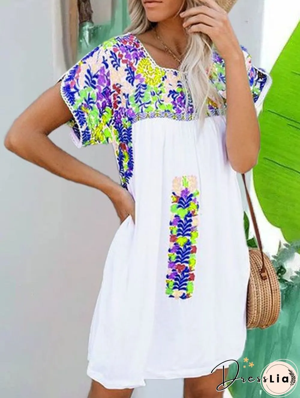 Vintage Short Sleeve Weaving Dress For Women