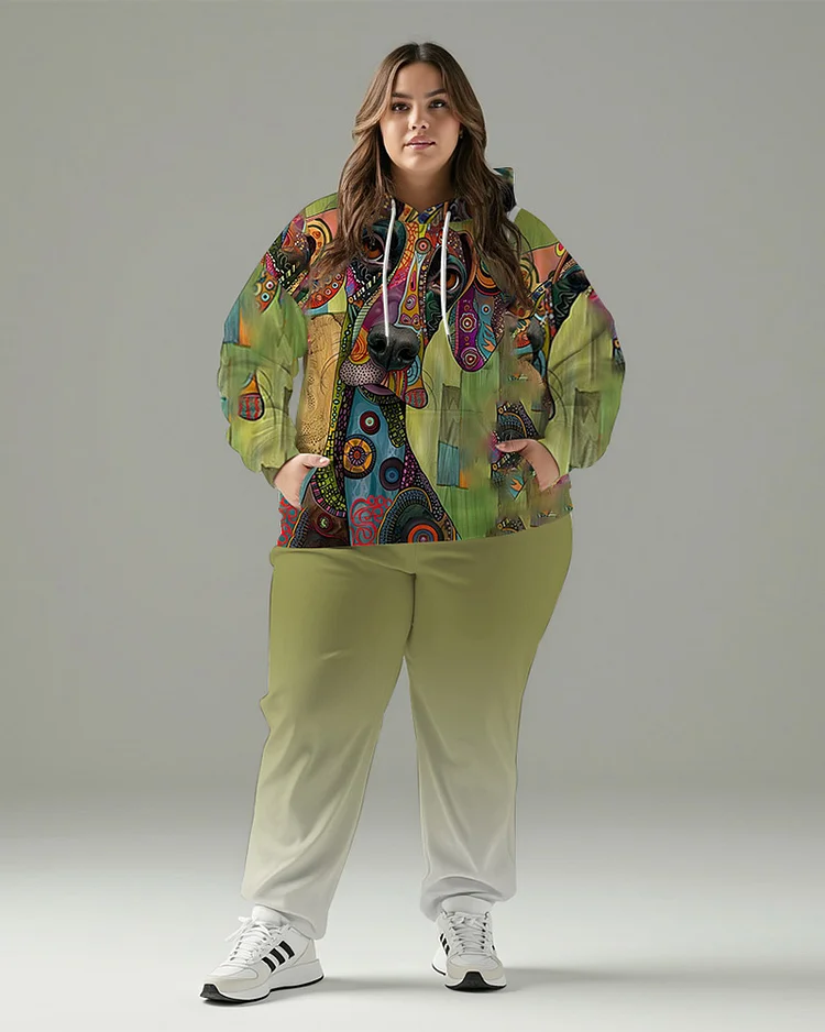 Women's Plus Size Artistic Puppy Print Set