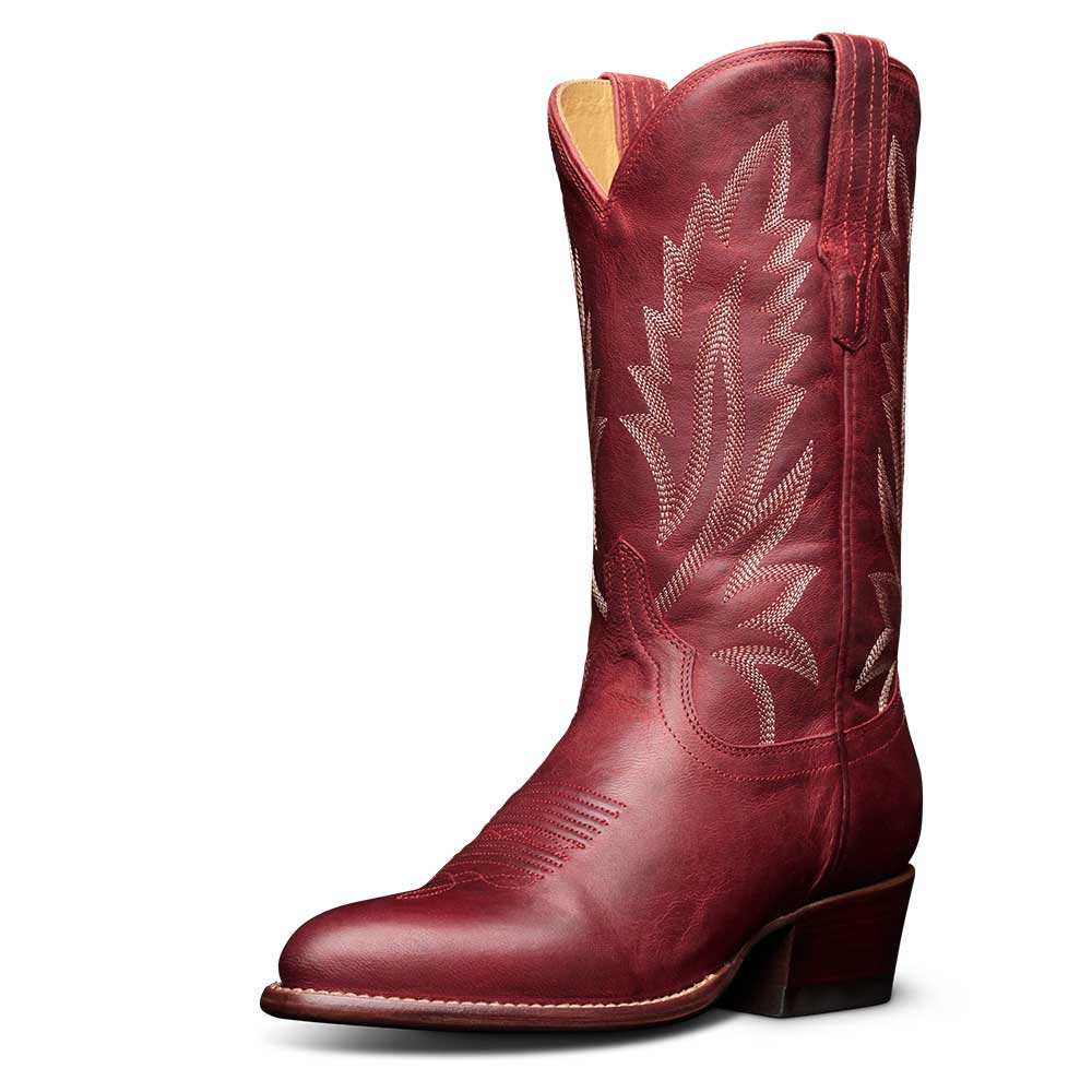 Maroon Almond Toe Chunky Heel Mid -Calf Cowgirl Boots with Embroidery Nicepairs