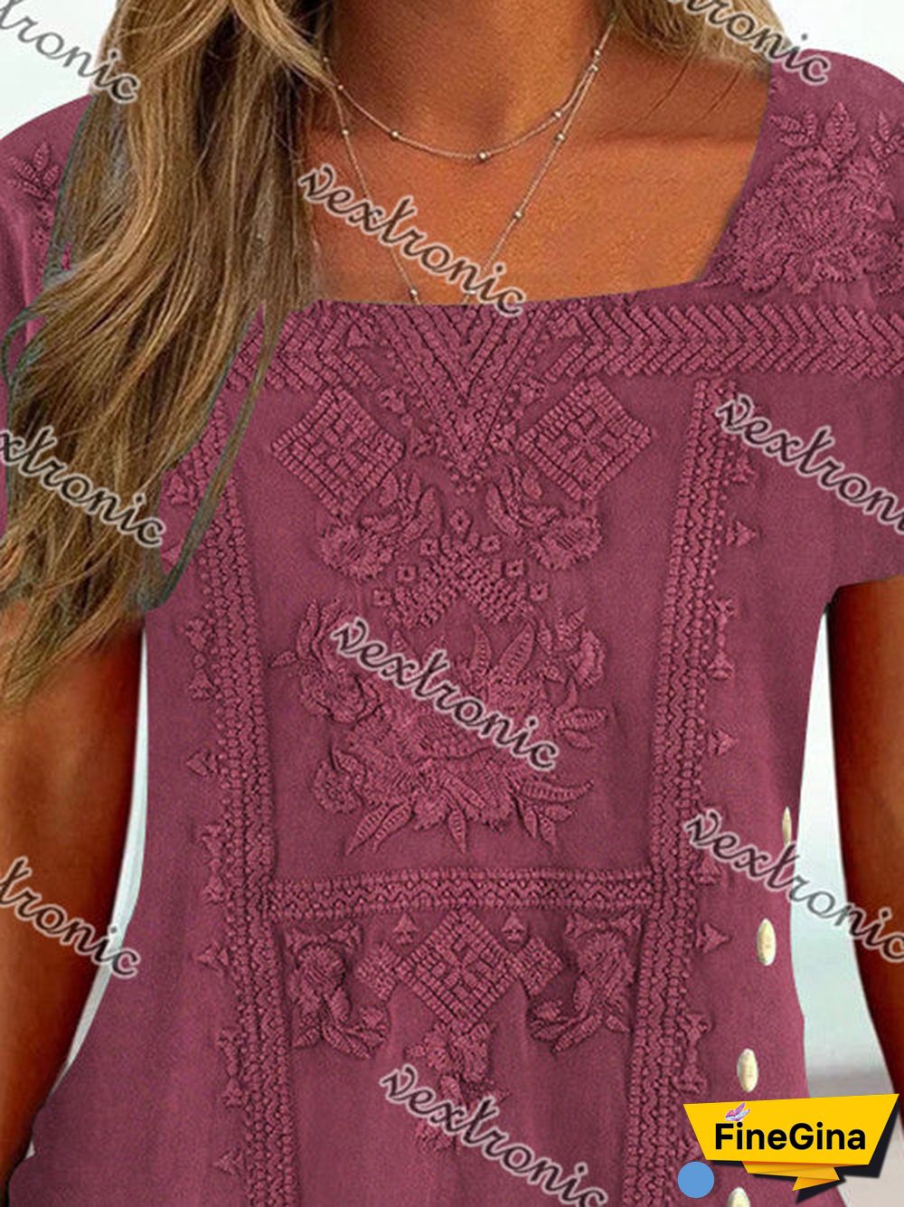 Women Short Sleeve U-neck Floral Printed Top