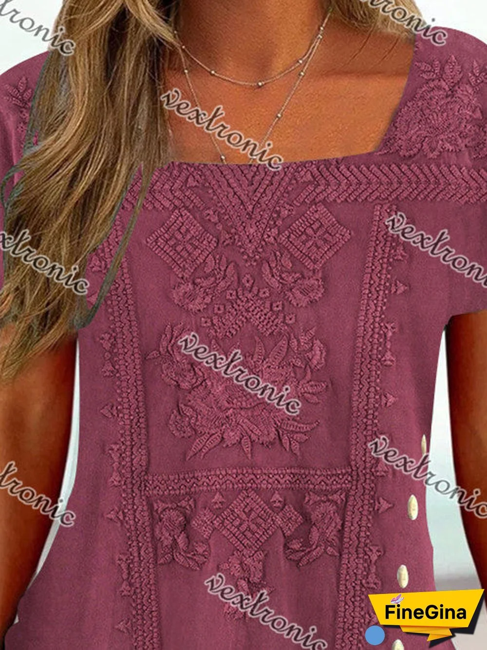 Women Short Sleeve U-neck Floral Printed Top