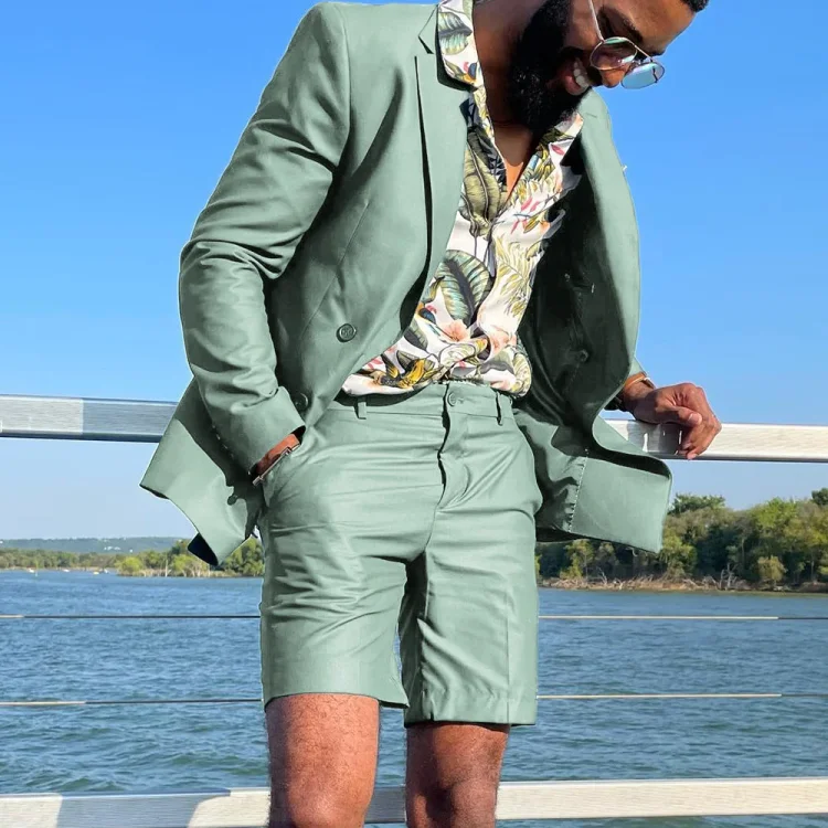 BrosWear Premium Green Blazer And Shorts Two-Piece Set