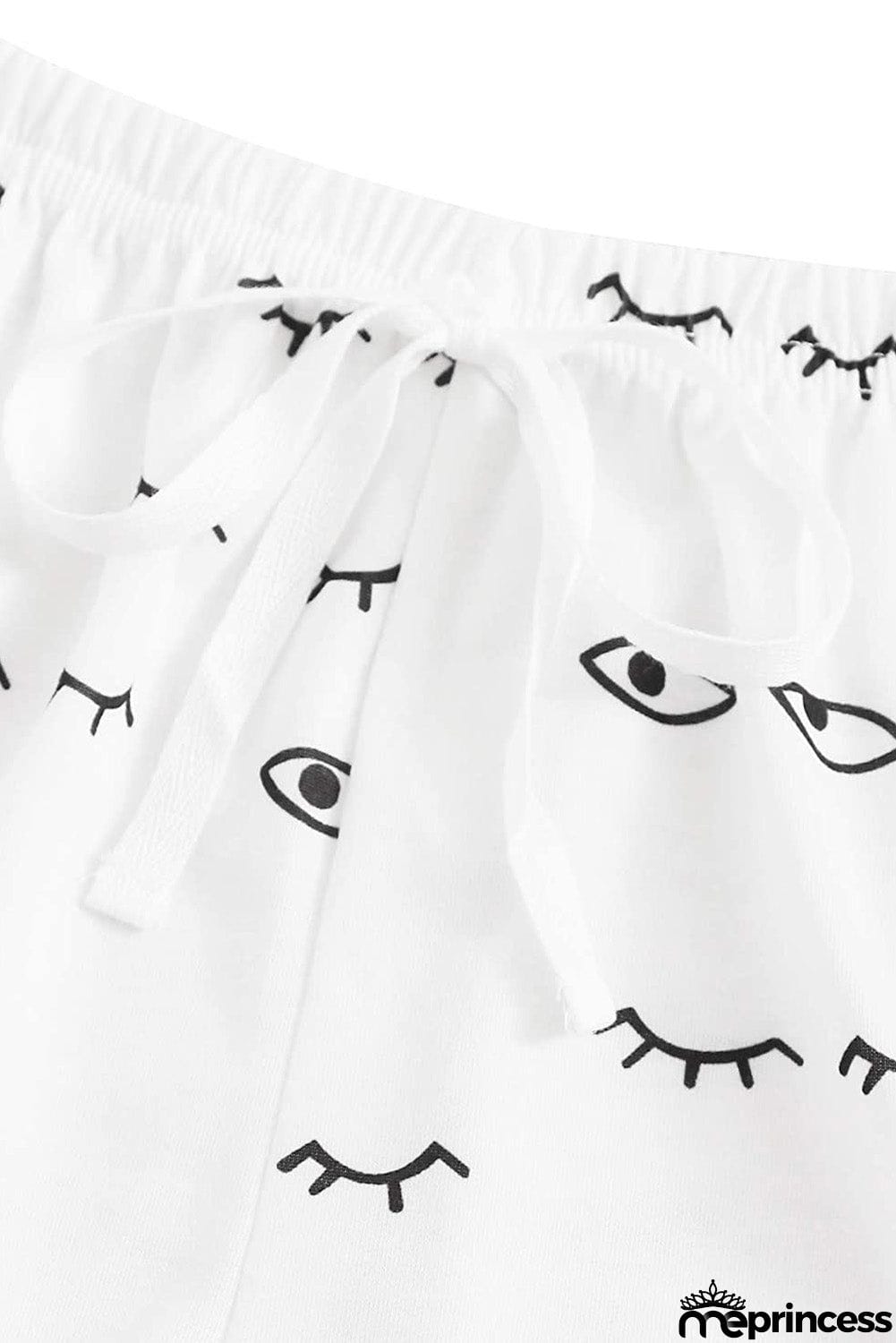 White Eyelash Slogan Tee and Drawstring Shorts Lounge Set