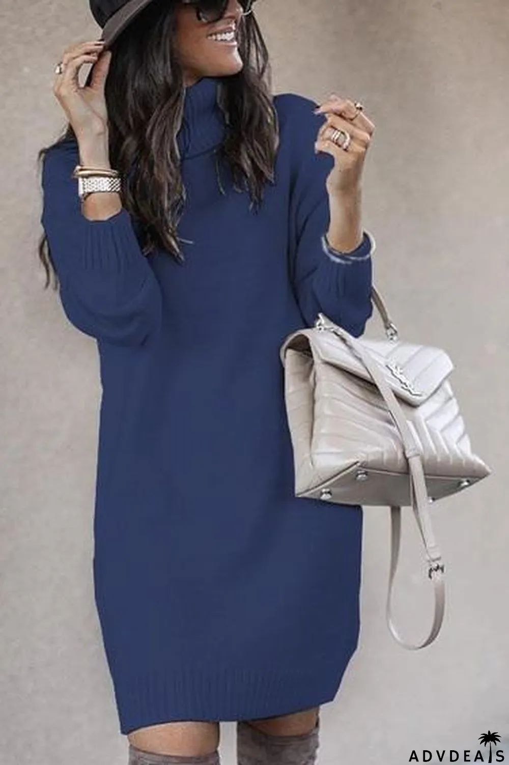 Casual Medium Length High Neck Sweater