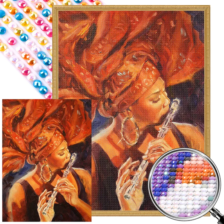Partial AB Drill - Full Round Diamond Painting - Woman Playing Musical Instrument 35*50CM