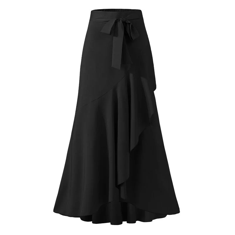 Celmia Elegant Maxi Skirt For Women High Waist Belted Casual Loose Party Fishtail Skirts Fashion Ruffles Long Skirts
