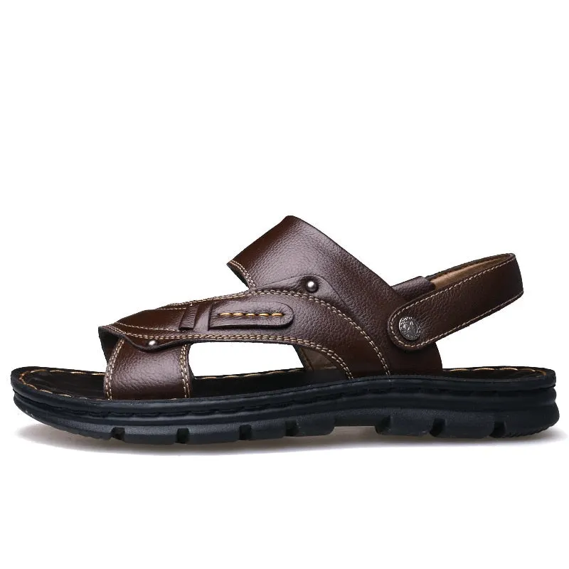 Men's Summer New Leather Sandals Men's Casual Beach Shoes Non-slip Slippers Two Sandals Men Sandals Leather  Men Sandal   Shoes