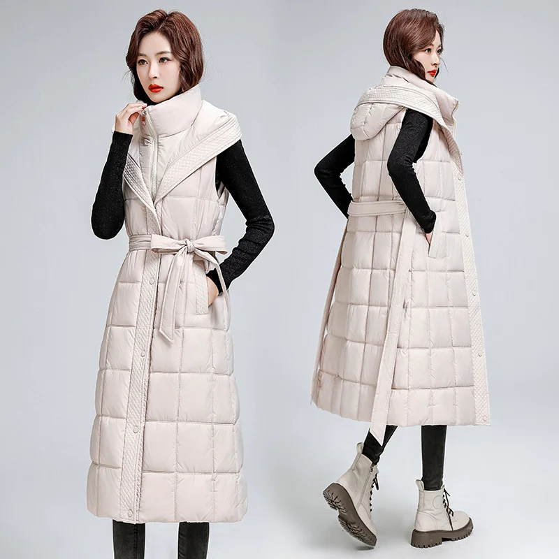 Woherb This Year Popular Down Cotton Jacket Vest Vest Jacket In Long Waist Show Thin Horse Jacket Female Autumn And Winter-Outfit Ideas