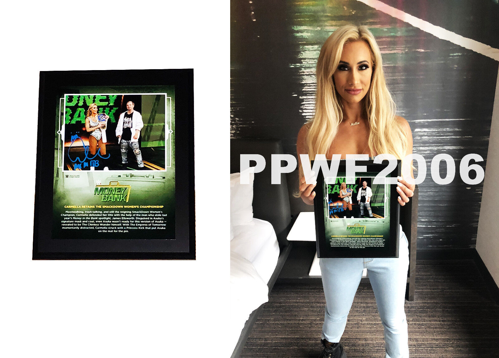 WWE CARMELLA MITB HAND SIGNED FRAMED PLAQUE 10X13 WITH PICTURE PROOF AND COA