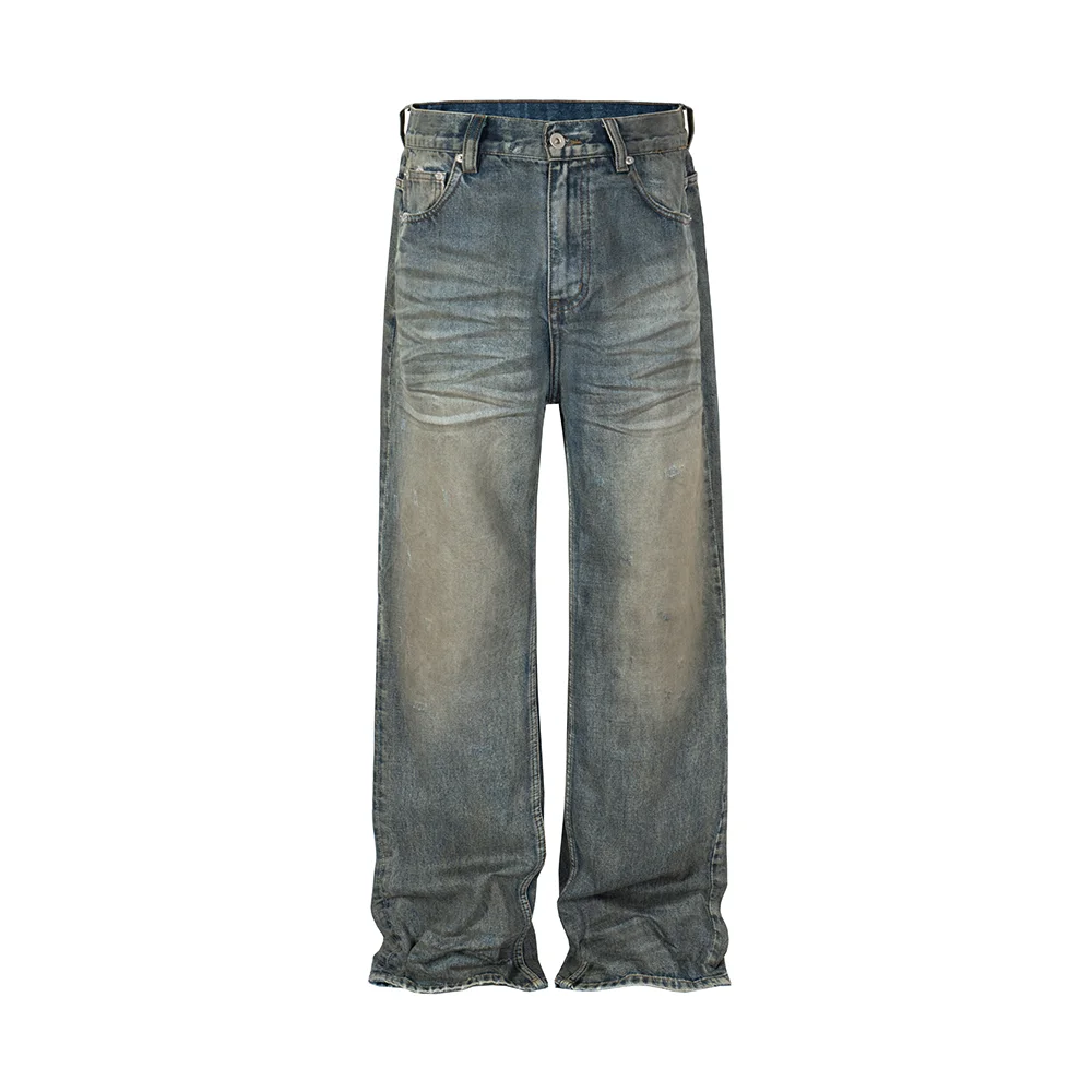 Abebey-Harajuku Streetwear Washed Dirty Baggy Blue Jeans for Men and Women Straight Vintage Casual Denim Trousers Ropa Hombre Cargos