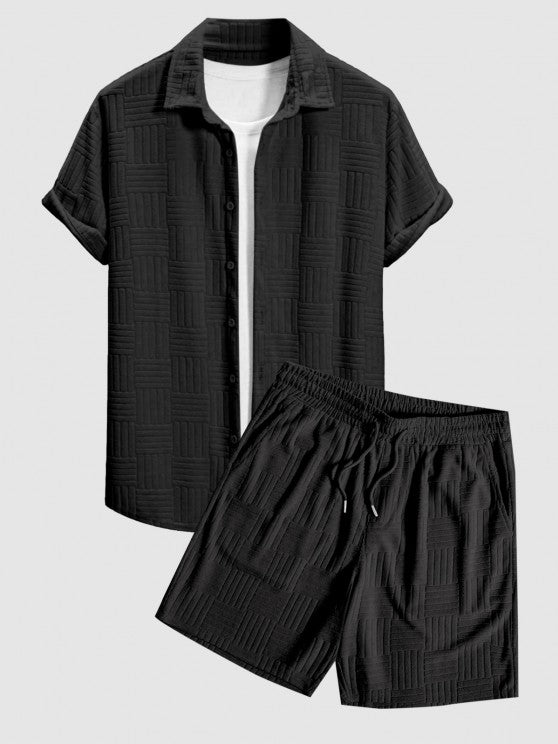 Textured Short Sleeves Jacquard Shirt And Shorts