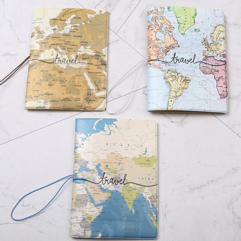 Creative New World Map Passport Cover Wallet Bag ID Address Holder Portable PU Leather Boarding Wallet Case Travel Accessories US Mall Lifes