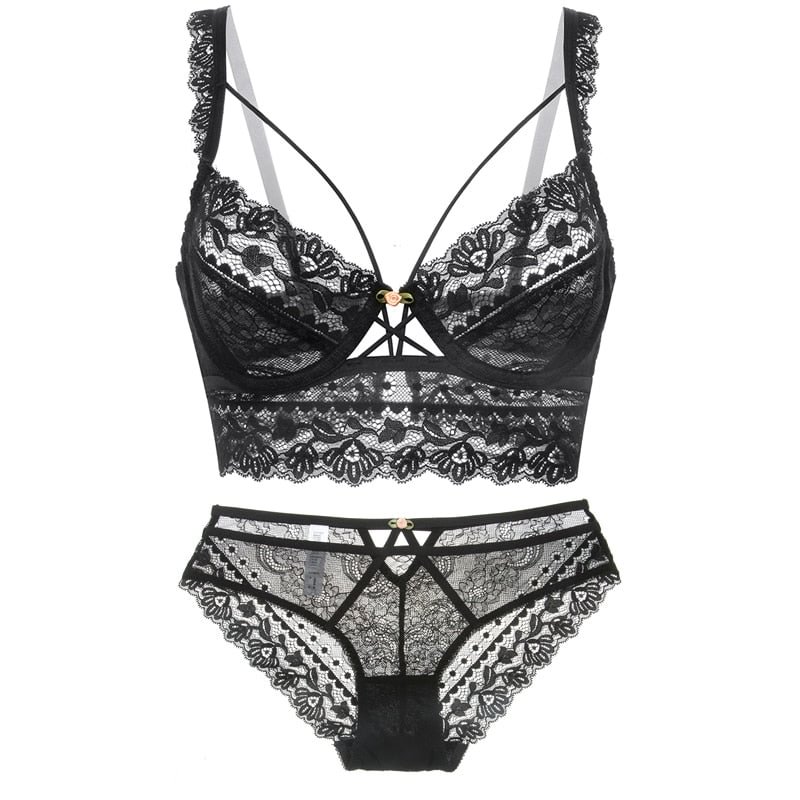 CINOON Top Classic Bandage Bra Set Lingerie Push Up Brassiere Lace Underwear Set Sexy Transparent Panties For Women underwear