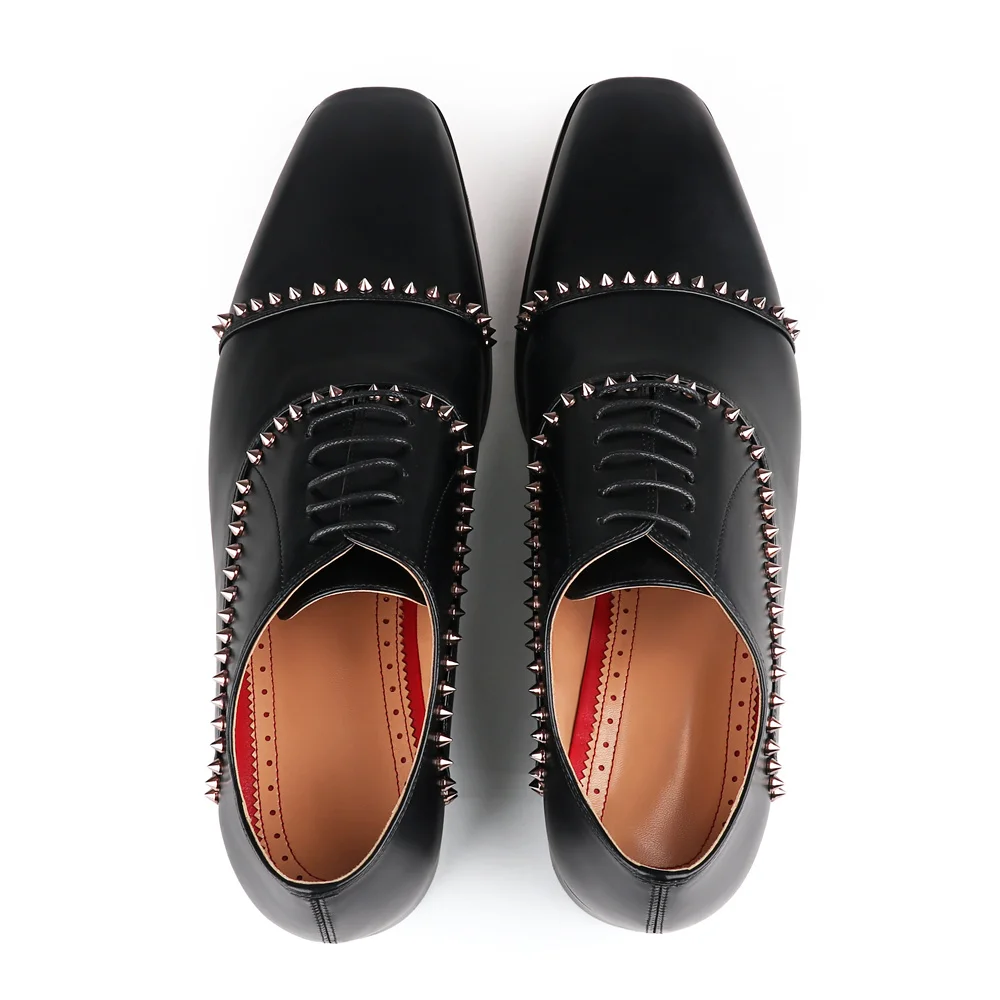 Merumote Gentleman's Oxford Red bottom Shoes Rivet Matte Party Wedding Banquet Shoes-MERUMOTE