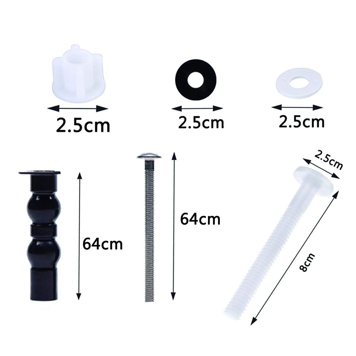 Toilet Seat Hinge Bolts and Nuts with Washers 2 Types Plastic