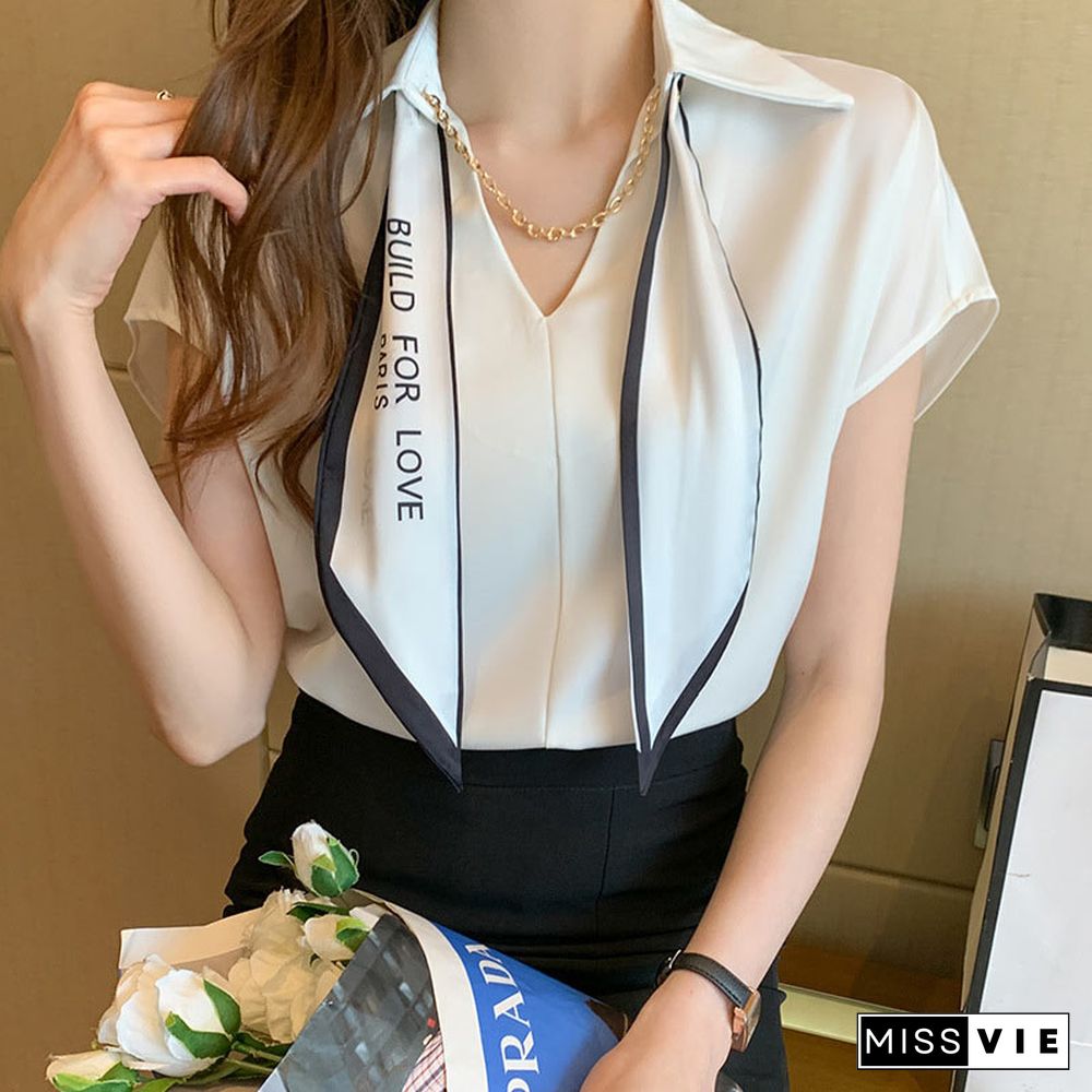 Chain Bow Tie Loose Shirt