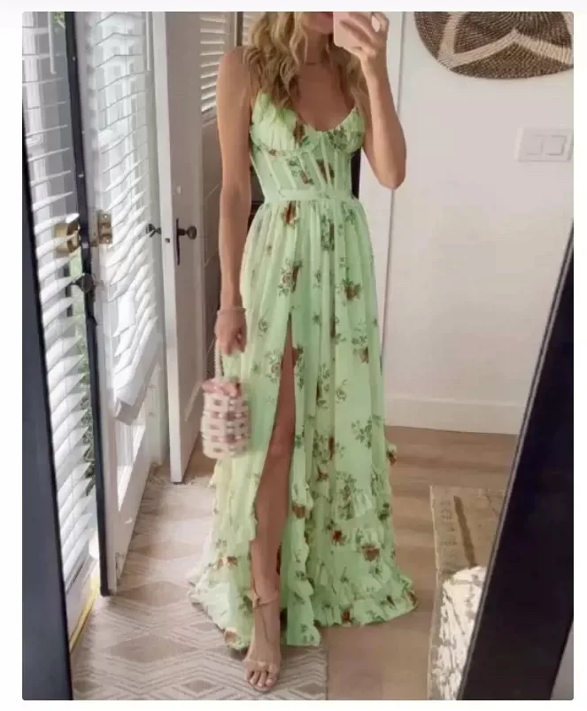 Women's Strapless Flounce Print Dress – Sexy Off-Shoulder, Waist-Hugging Beach Party Vacation Dress