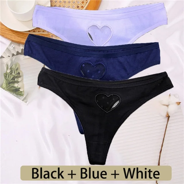 3PCS/Set Cotton G-String Seamless Thong Women Transparent Heart Low Waist Panties Ladies Underwear Panty Comfortable Lingerie