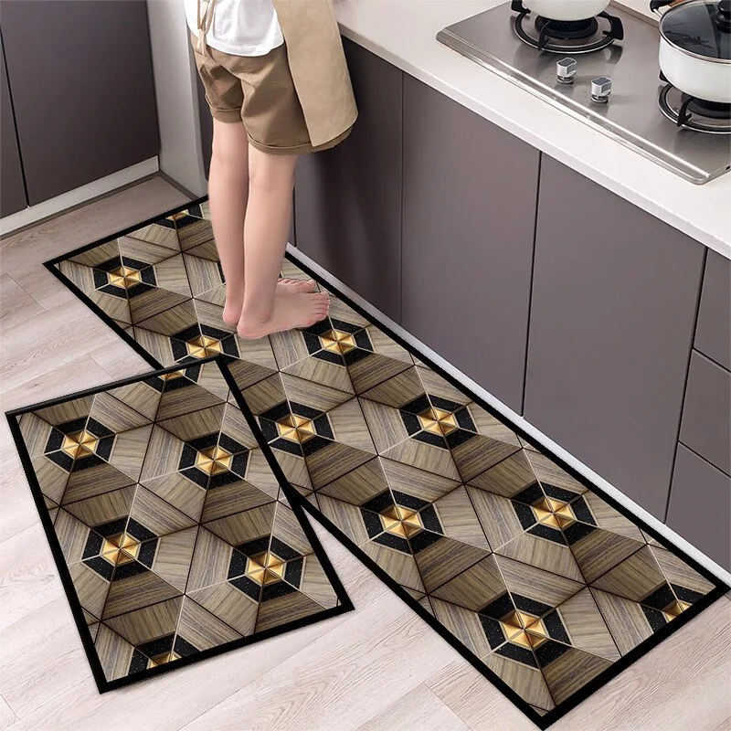 New Geometric Kitchen Mat Home Light Luxury Entrance Doormat Living Room Sofa Floor Long Mats Bathroom Door Anti-Slip Floormat