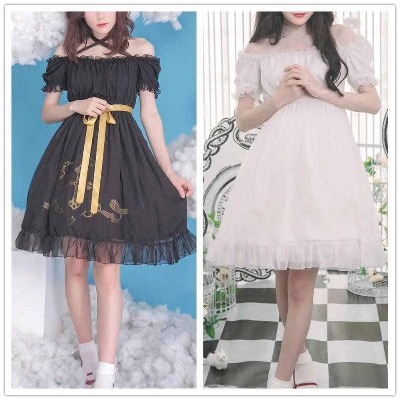 Black/White Lolita Gothic Off Shoulder Dress SP179972