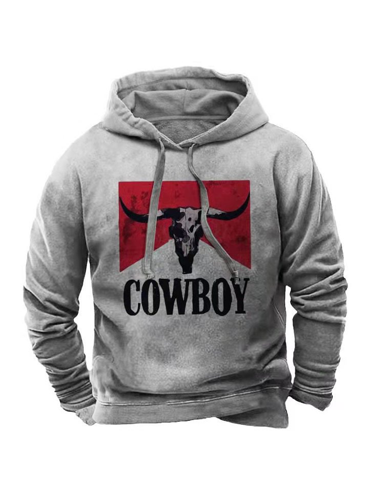 Gray Animal Print Hooded Sweatshirt Long Sleeve-Hoverseek