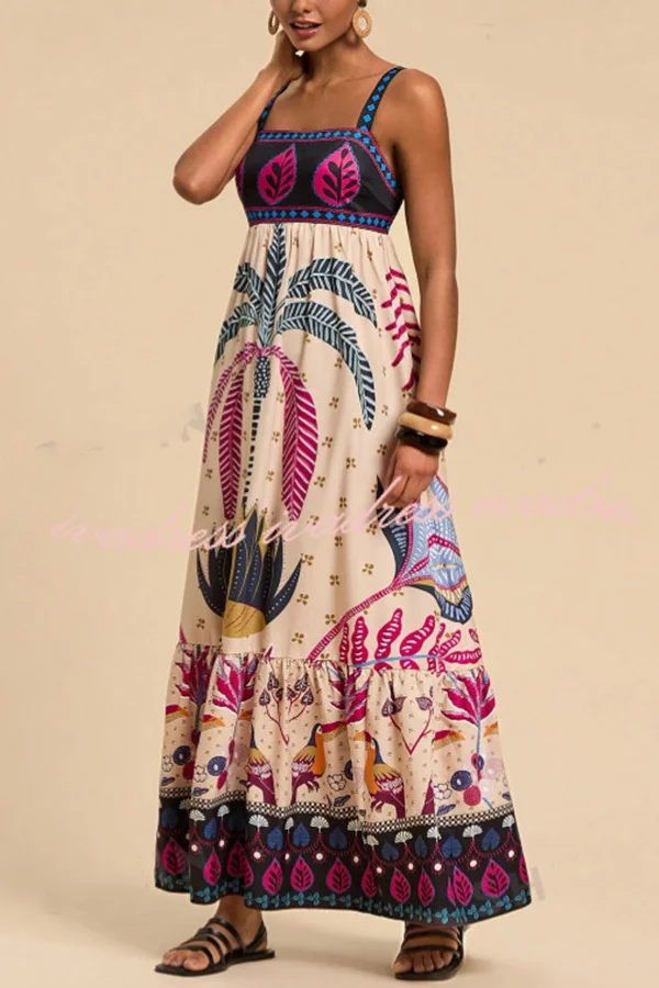 Bohemian Tropical Print Backless Casual Resort Maxi Dress