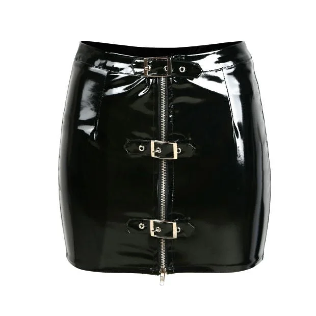 Zipper Front Faux Leather Skirt
