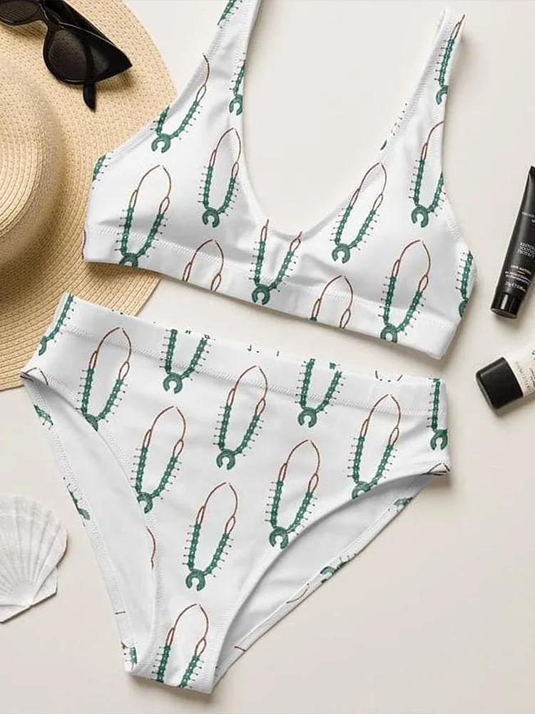 Vintage Turquoise Necklace Print Bikini