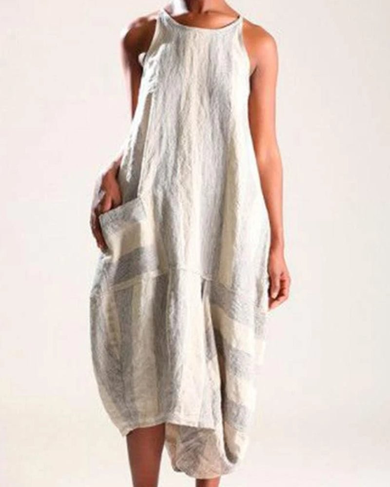 Linen Stripe Women's Pocket Dress