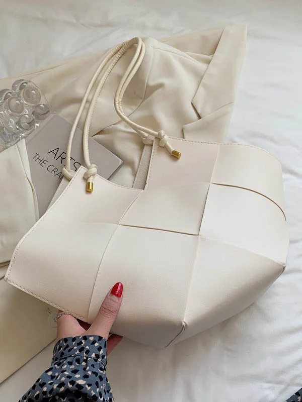 Woven Split-Joint Solid Color Geometric Handbags Bags