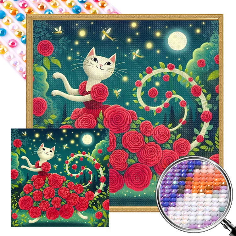 Rose Cat 40*40CM (Canvas) Full AB Round Drill Diamond Painting gbfke