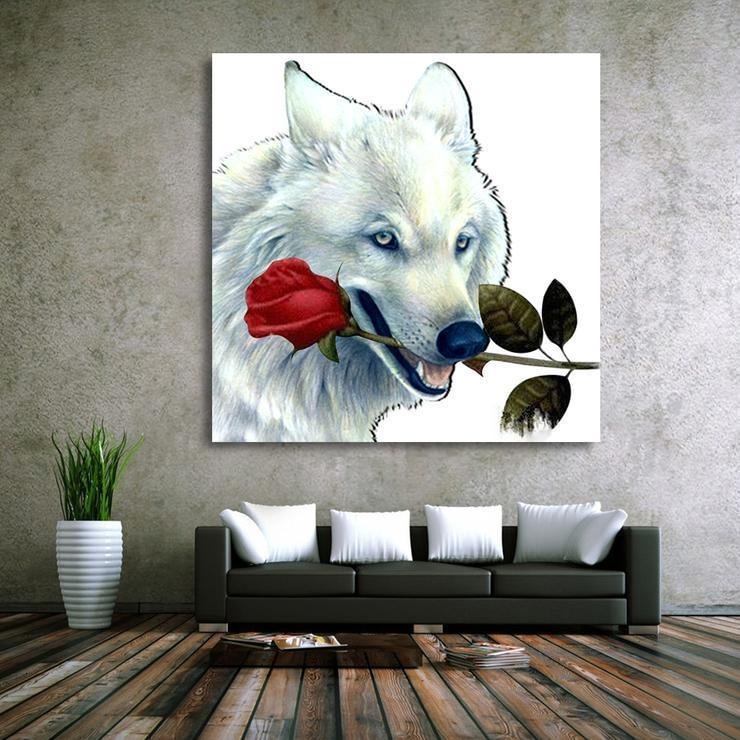 Partial Round Diamond Painting White Wolf