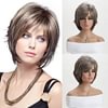 Brown Color Short Straight Wig with Bangs